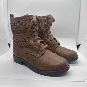 Brash Ankle Boot Booties Women's 6 Brown Lace Up Woven Comfort 148822